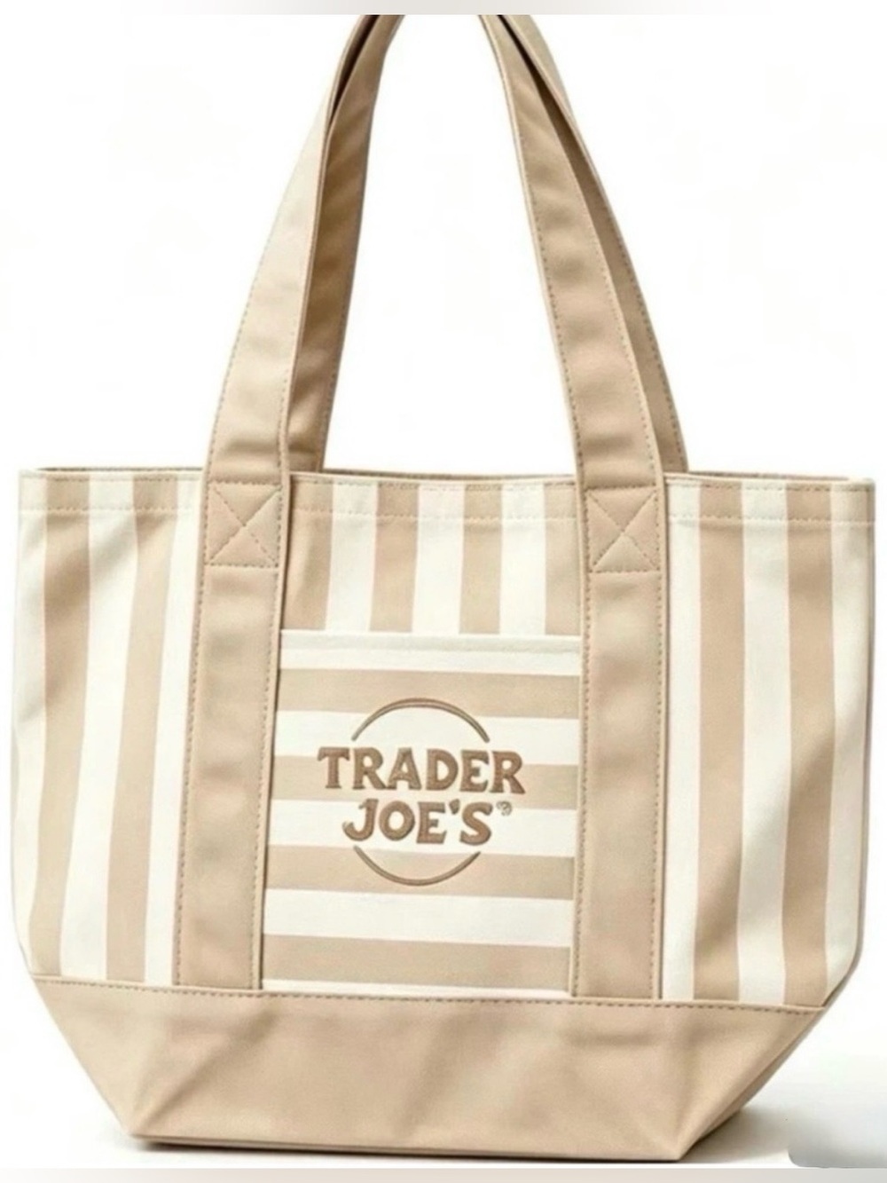 Trader Joe's Canvas Mini Tote Tan Striped